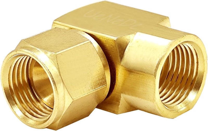 Uenede 2PCS Brass 90 Degrees Swivel Elbow Flare Fitting, 3/8 Flare Female Coupler, 3/8" Tube OD SAE 45 Degree Nut Gas Adapter Nipple Pipe Fitting Connector - Image 5